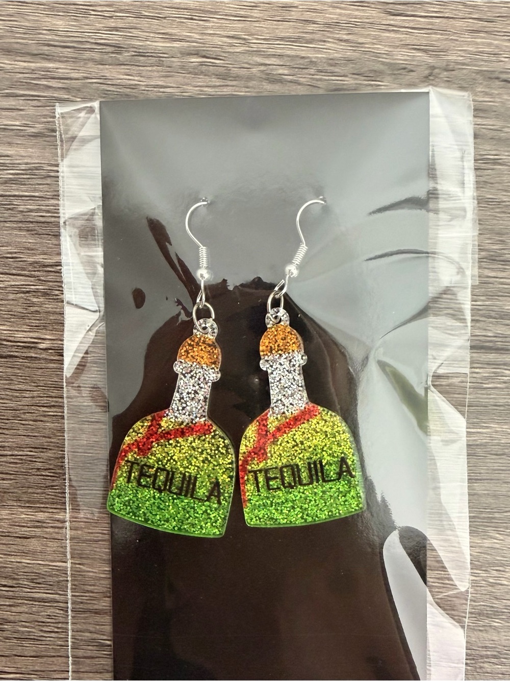Glitter Tequila Bottle Dangle Earrings - Green